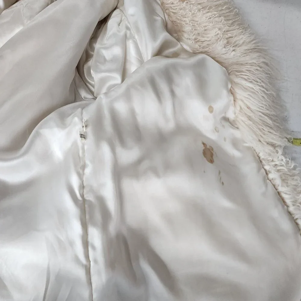 Vintage Genuine Shearling Mongolian Lamb Fur Shag Curly Ivory Long Coat 70's - Picture 15 of 16